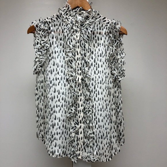 NWT 7 for All Mankind Leopard Ruffle Collar Top S - Picture 2 of 8